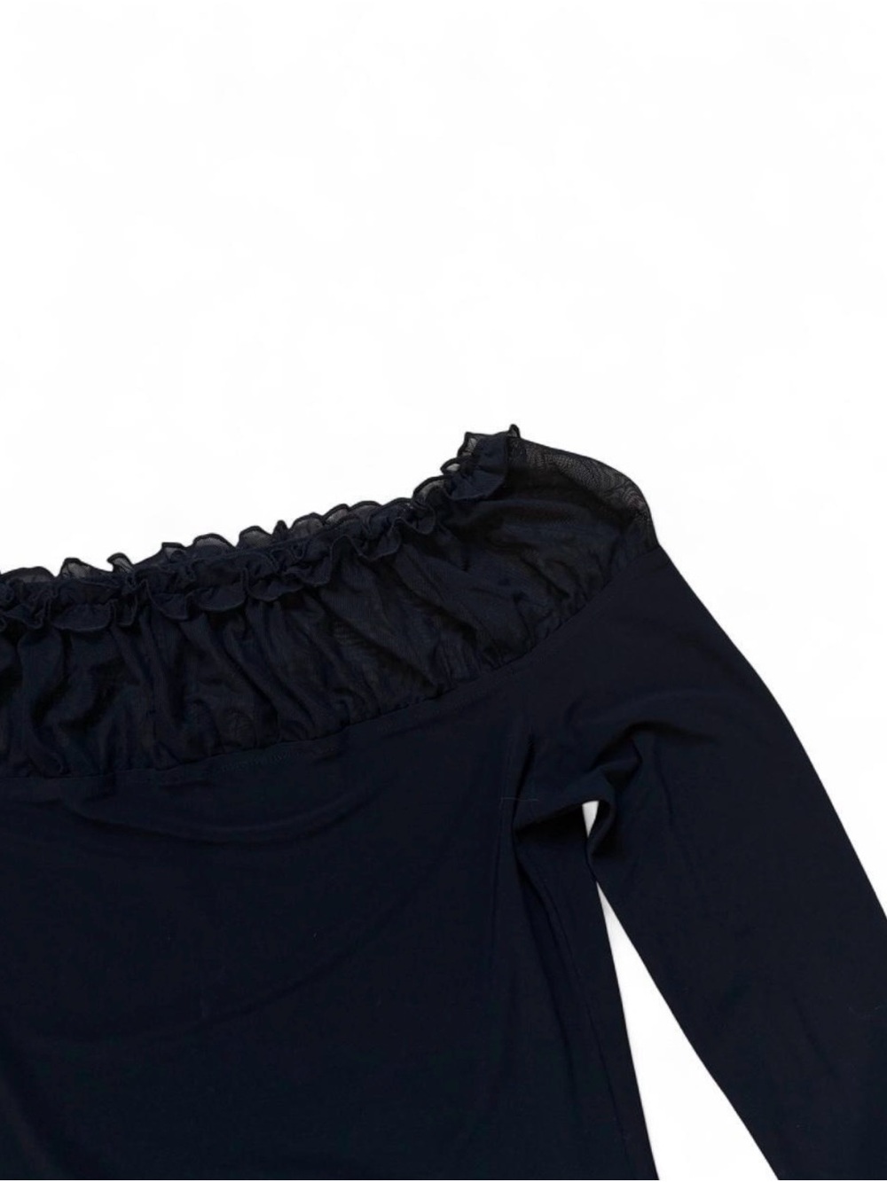 Off-Shoulder Ruffle Long Sleeve Top - Black - Picture 2 of 5
